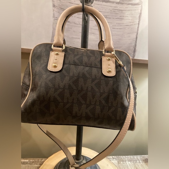 Michael Kors Satchel Medium Purse Handbag Crossbody Bag Brown MK Logo‎ Signature - Picture 8 of 14